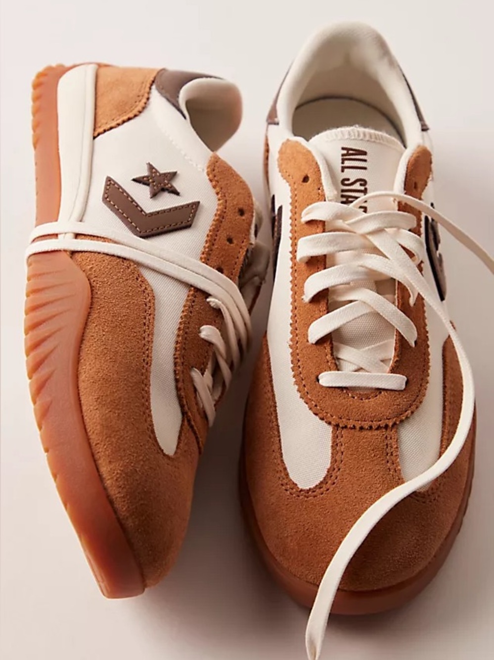 Converse Star Run Cream Canvas & Brown Suede Low-Top Lace Up Sneakers Trainers 9